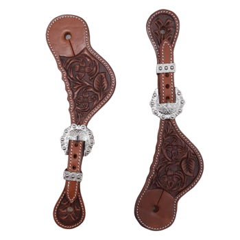 Ladies Show Spur Strap - Flower Tooling & Silver